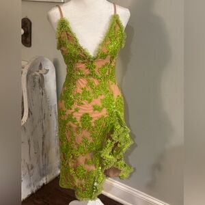 NBD Lime Green Asymmetrical Lace Dress